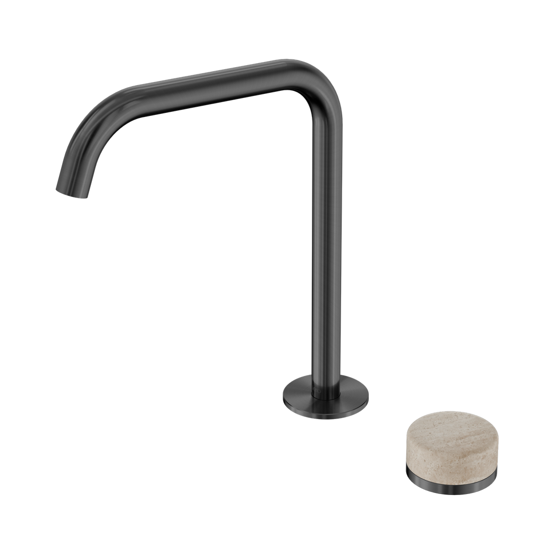 Nero Serenity Progressive Bath/Kitchen Mixer Edge Spout Gunmetal - Rome Travertine Handle