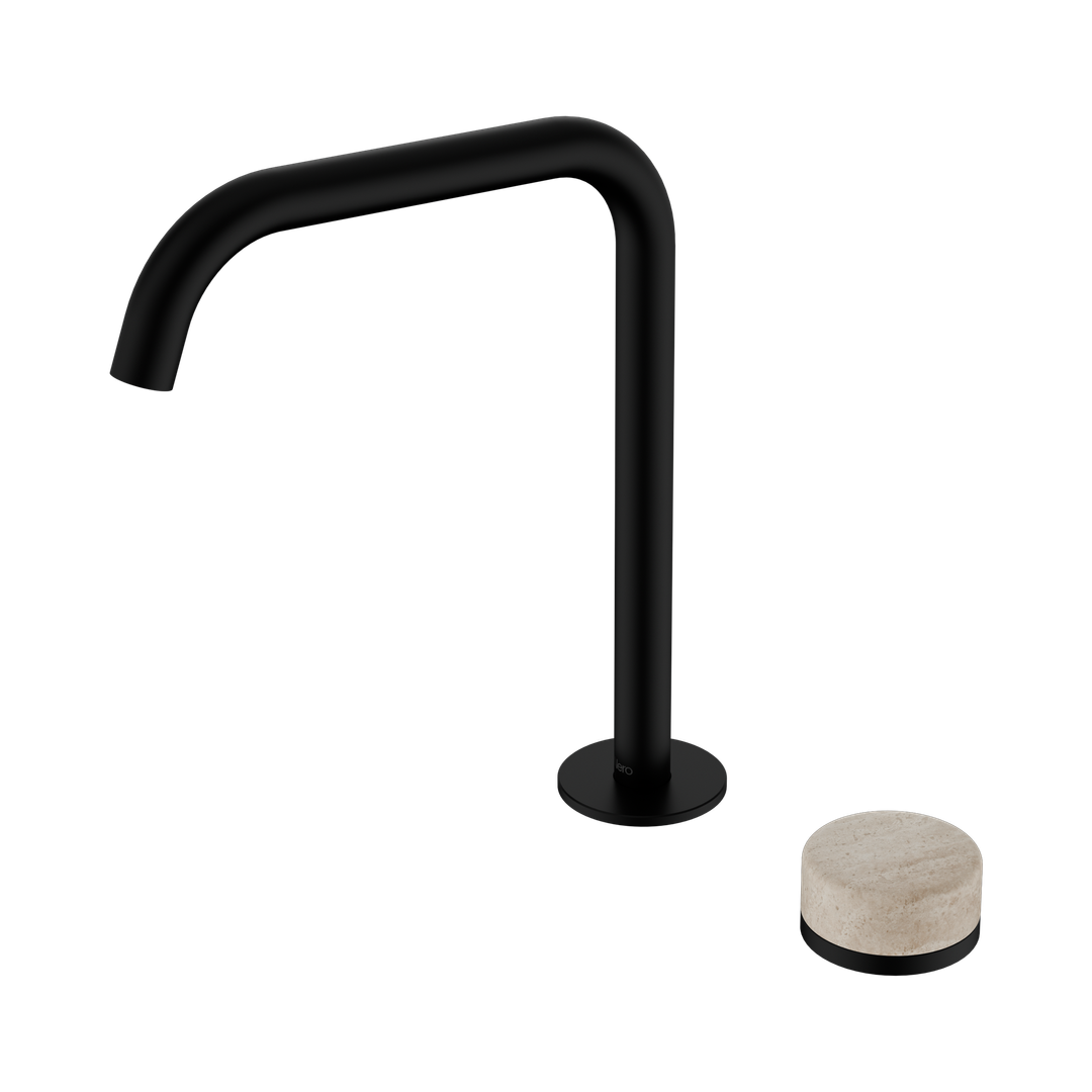 Nero Serenity Progressive Bath/Kitchen Mixer Edge Spout - Matte Black Rome Travertine Handle