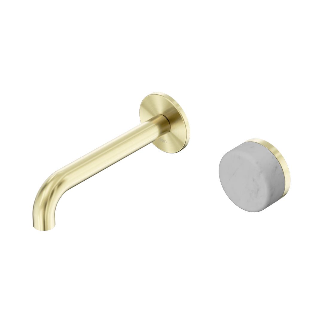 Serenity Progressive Wall Basin Nero Mixer 160mm Spout With Carrara Handle - Brushed Gold