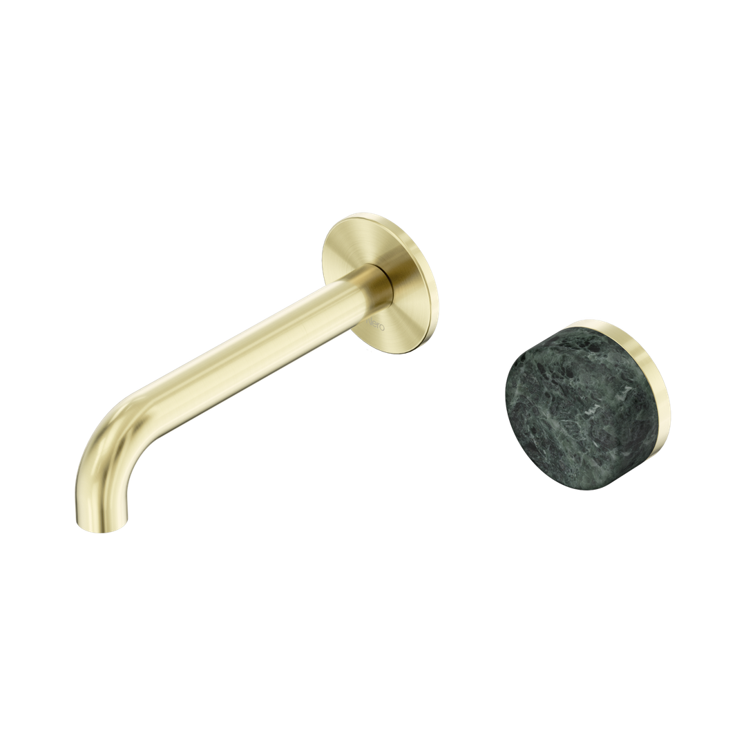 Serenity Progressive Wall Basin Nero Mixer 160mm Spout With Verde Alpi Handle - Brushed Gold