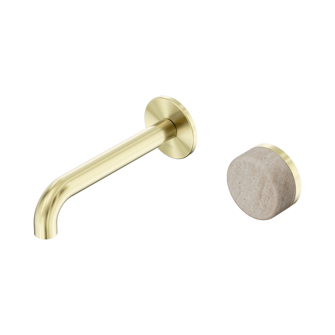 Serenity Progressive Wall Basin Nero Mixer 160mm Spout Rome Travertine Handle - Brushed Gold