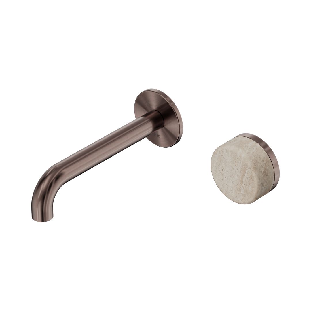 Nero Serenity Wall Basin Mixer 160mm Spout With Rome Travertine Handle - Brushed Bronze