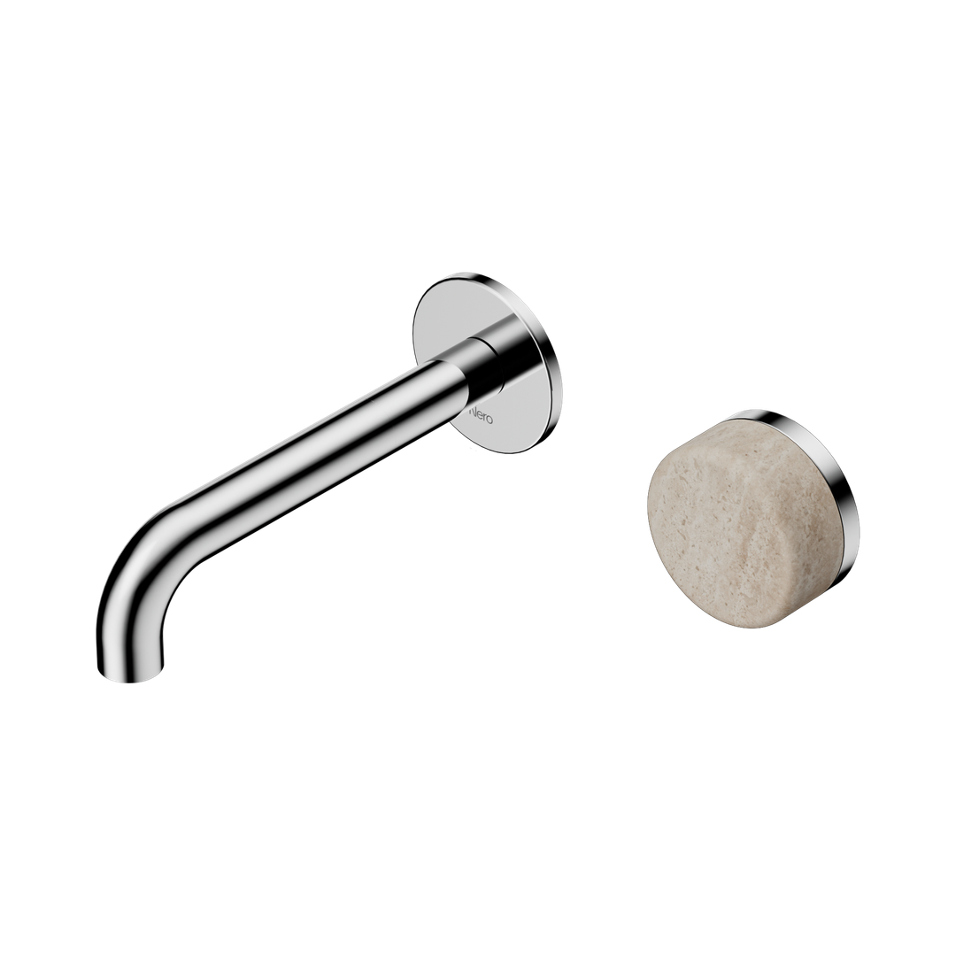 Nero Serenity Progressive Wall Basin Mixer 160Mm Spout Chrome - Rome Travertine Handle