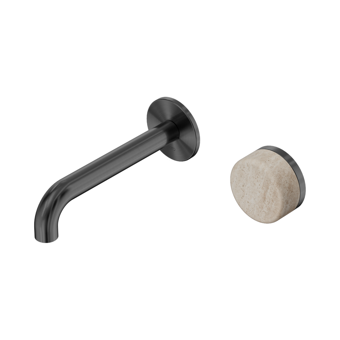 Nero Serenity Progressive Wall Basin Mixer 160Mm Spout Gunmetal - Rome Travertine Handle