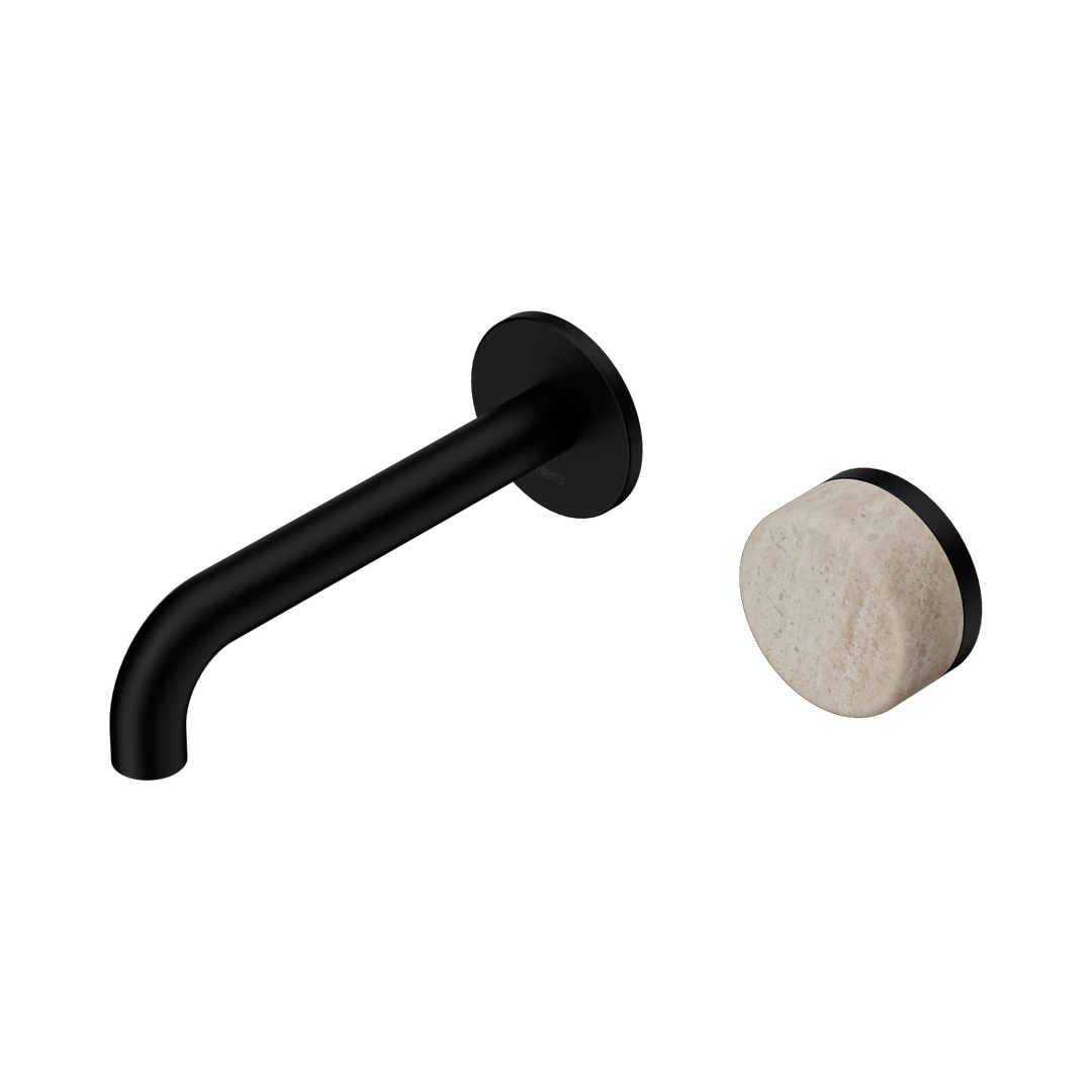 Nero Serenity Progressive Wall Basin Mixer 160Mm Spout Matte Black - Rome Travertine Handle