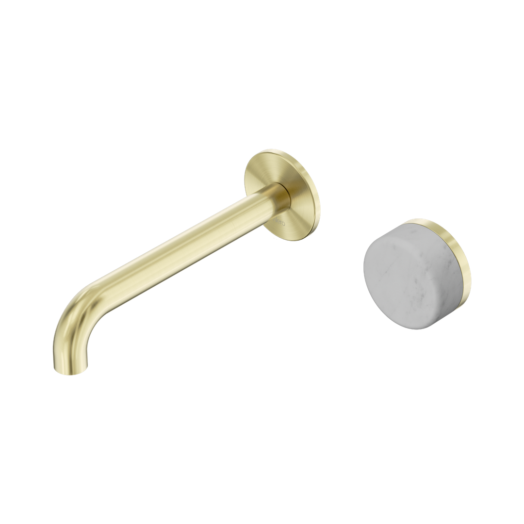 Serenity Progressive Wall Basin Nero Mixer 185mm Spout With Carrara Handle - Brushed Gold