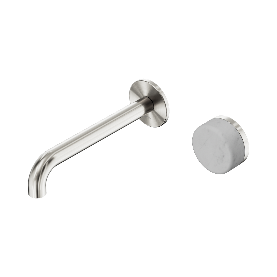 Serenity Progressive Wall Basin Nero Mixer 185mm Spout With Carrara Handle - Brushed Nickel