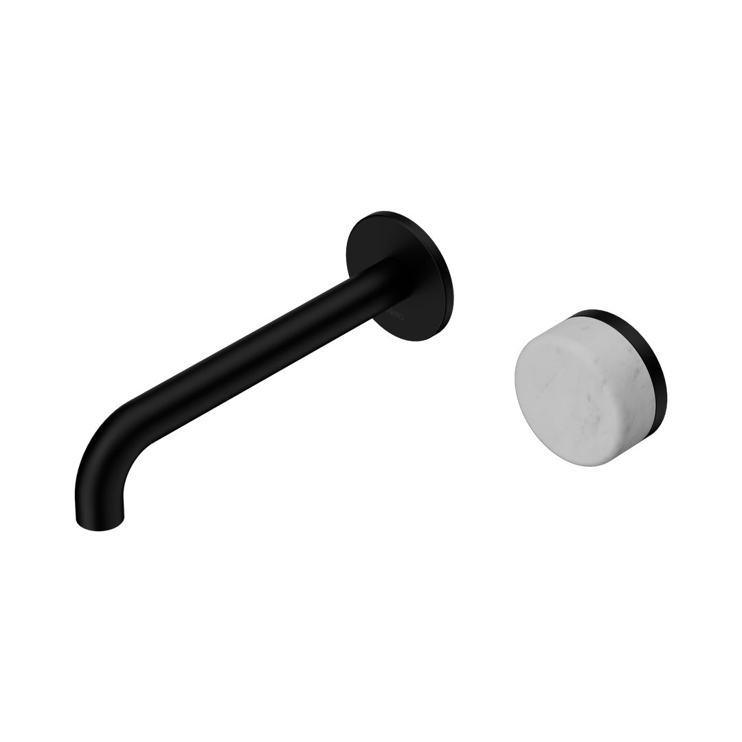Nero Serenity Progressive Wall Basin Mixer 185Mm Spout Matte Black - Carrara Handle