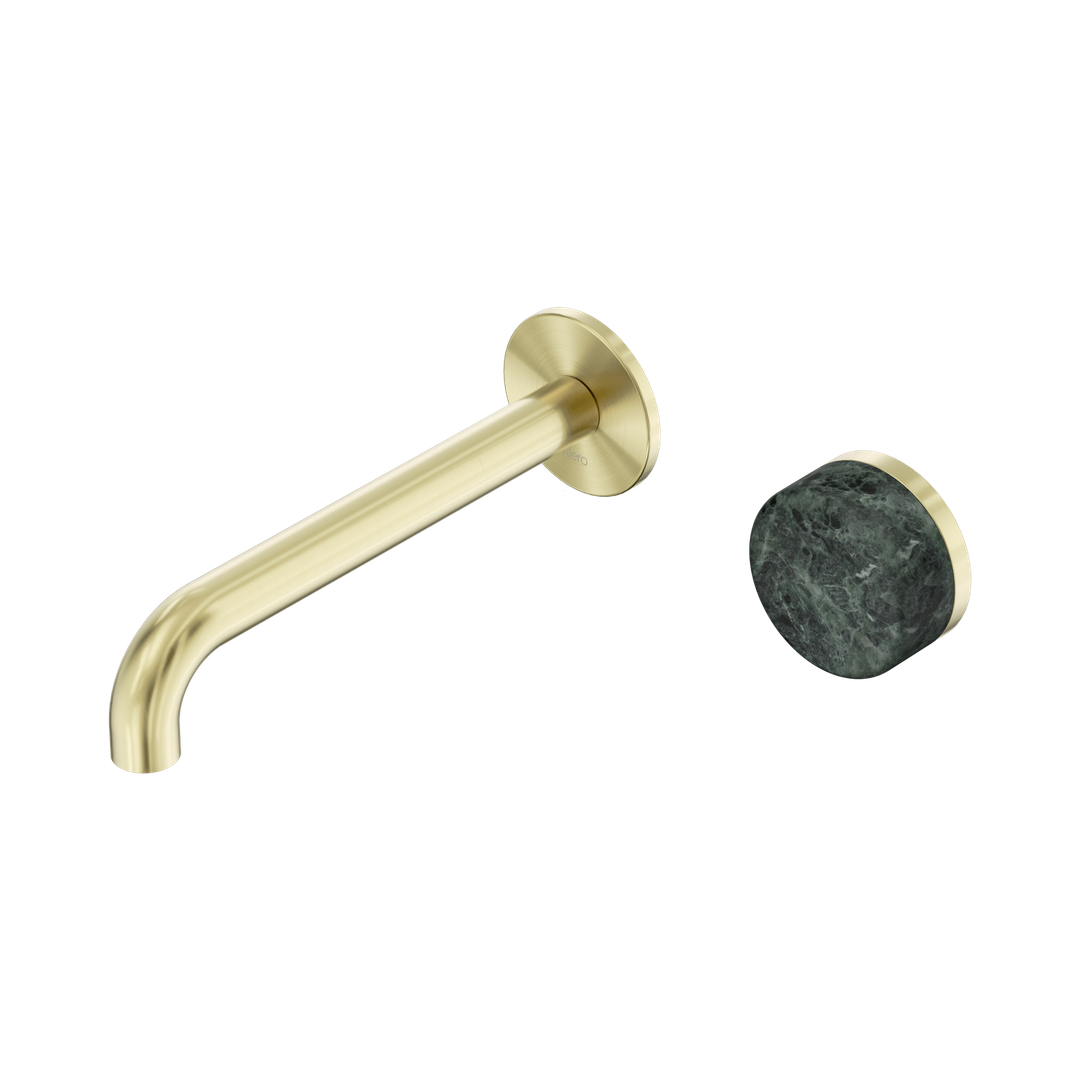 Nero Serenity Progressive Wall Basin Mixer 185mm Spout With Verde Alpi Handle - Brushed Gold
