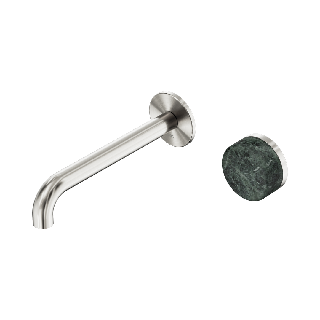 Nero Serenity Progressive Wall Basin Mixer 185mm Spout With Verde Alpi Handle - Brushed Nickel