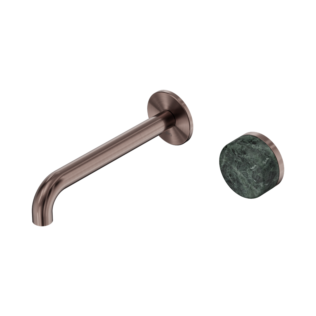 Nero Serenity Progressive Wall Basin Mixer 185mm Spout With Verde Alpi Handle - Brushed Bronze