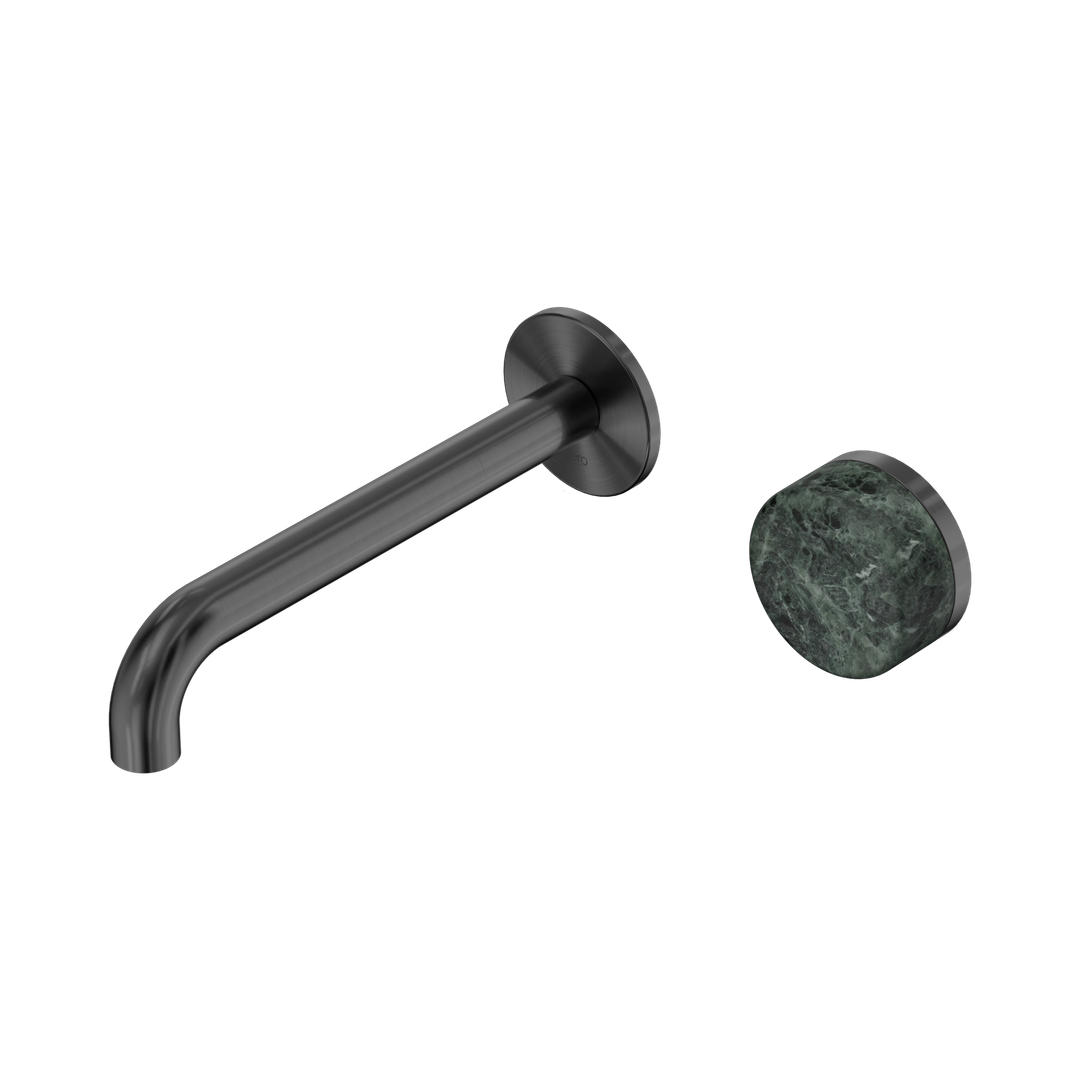 Nero Serenity Progressive Wall Basin Mixer 185Mm Spout Gunmetal - Verde Alpi Handle