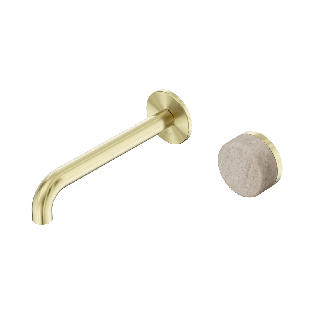 Serenity Progressive Wall Basin Nero Mixer 185mm Spout Rome Travertine Handle - Brushed Gold