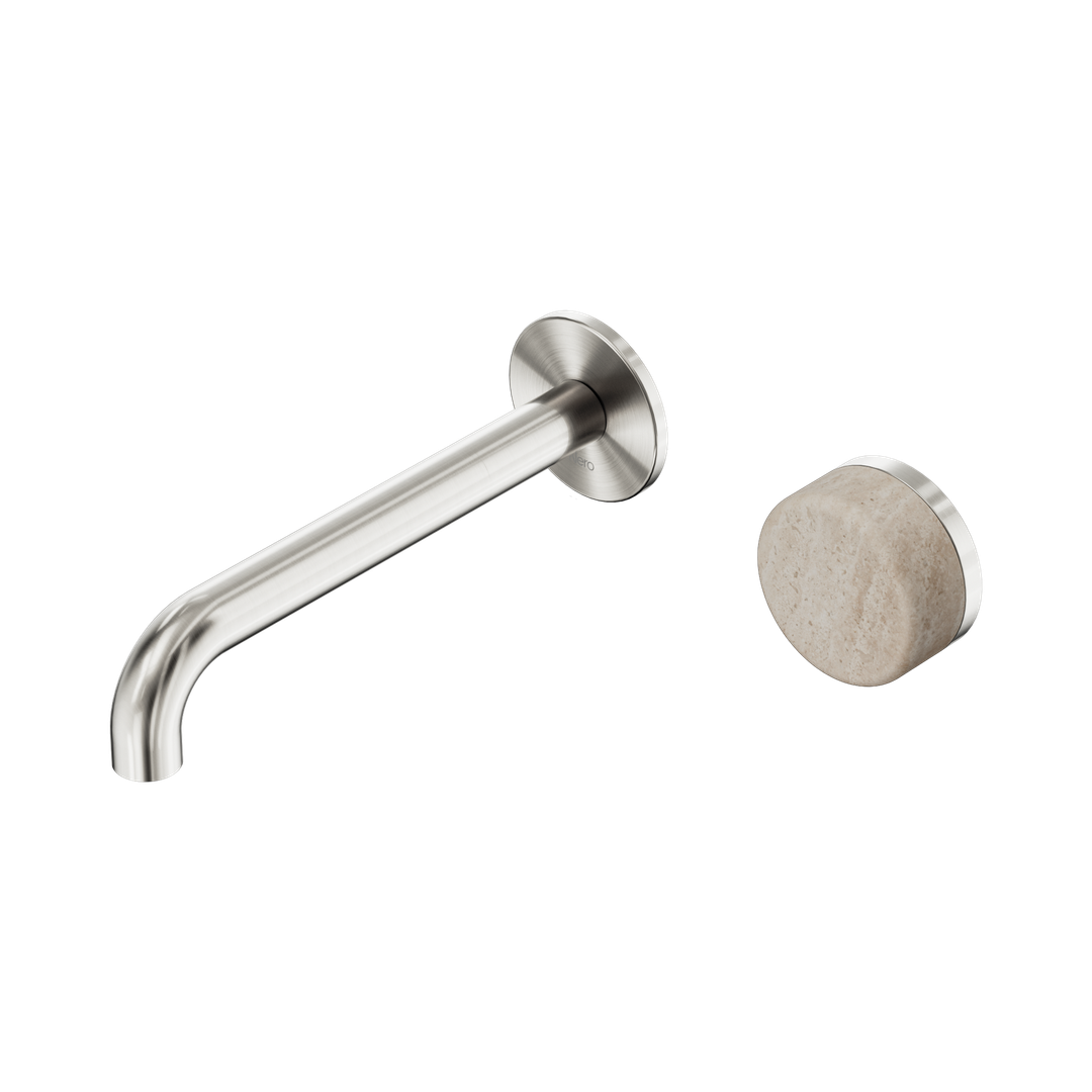 Serenity Wall Basin Nero Mixer 185mm Spout With Rome Travertine Handle - Brushed Nickel