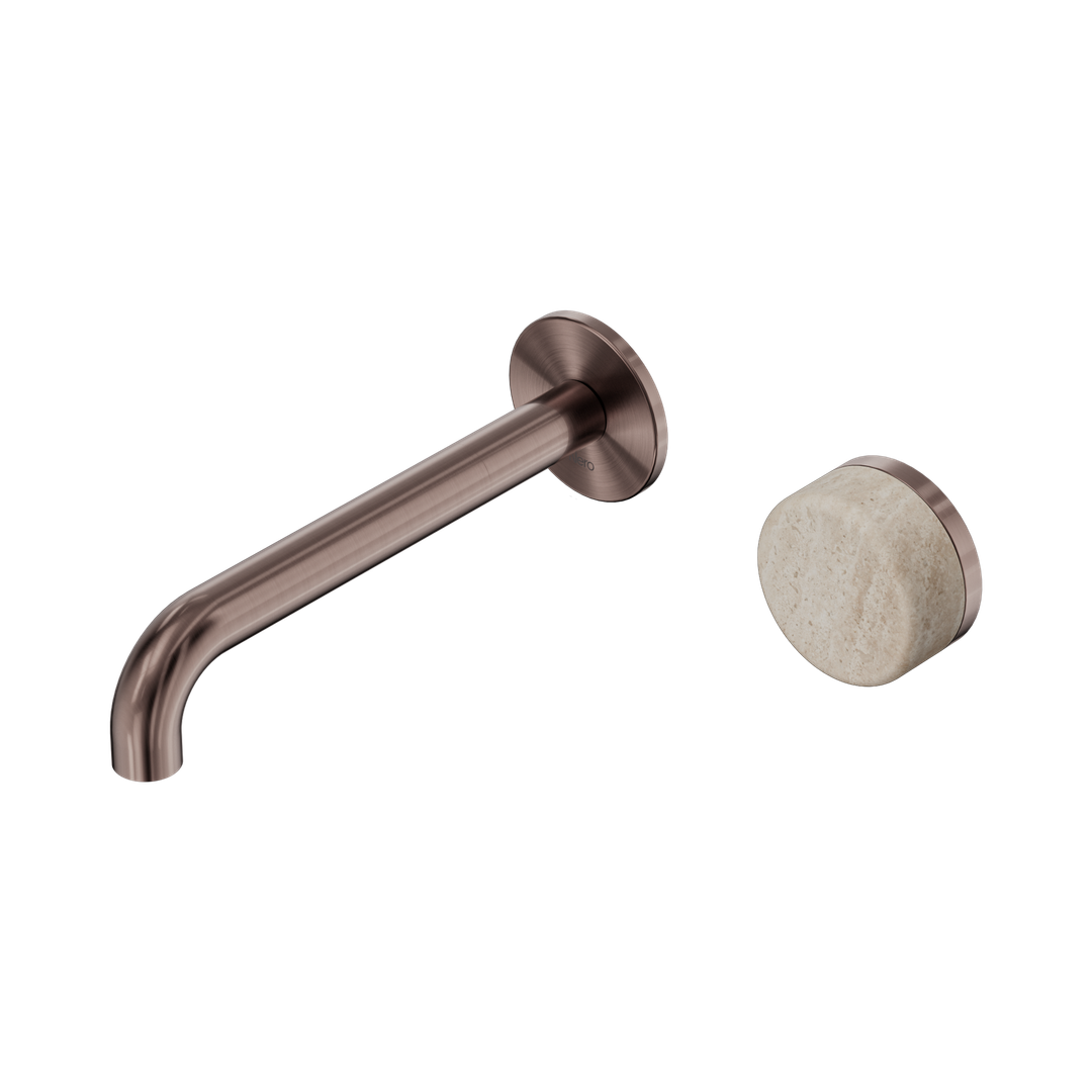 Serenity Wall Basin Nero Mixer 185mm Spout With Rome Travertine Handle - Brushed Bronze