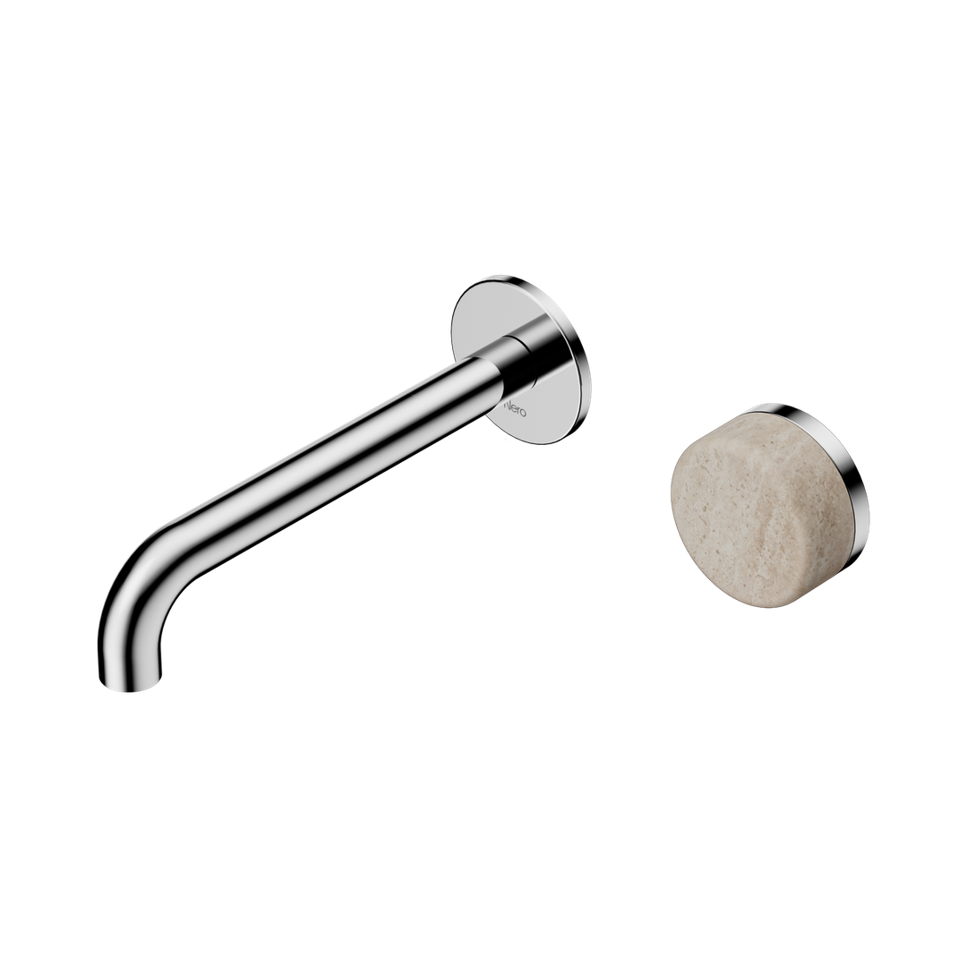 Nero Serenity Progressive Wall Basin Mixer 185Mm Spout Chrome - Rome Travertine Handle