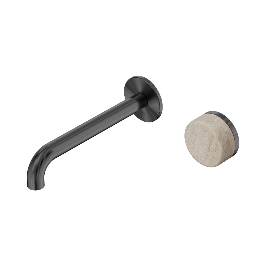 Nero Serenity Progressive Wall Basin Mixer 185Mm Spout Gunmetal - Rome Travertine Handle