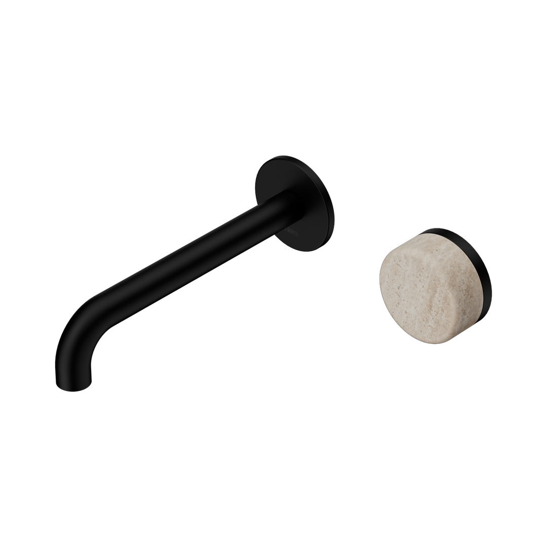 Nero Serenity Progressive Wall Basin Mixer 185Mm Spout Matte Black - Rome Travertine Handle