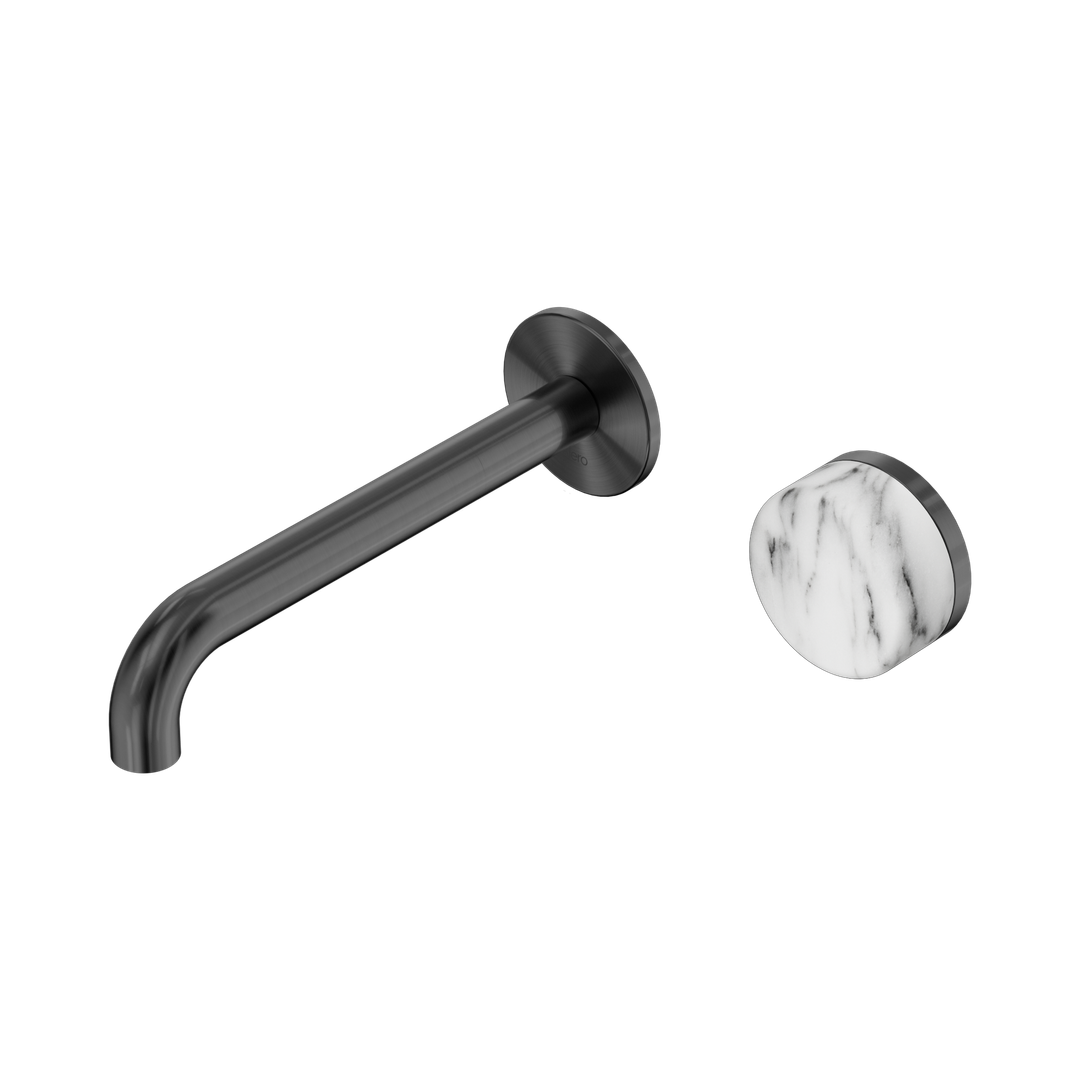 Nero Serenity Progressive Wall Basin Mixer 185Mm Spout Gunmetal - Arabescato Corchia Handle