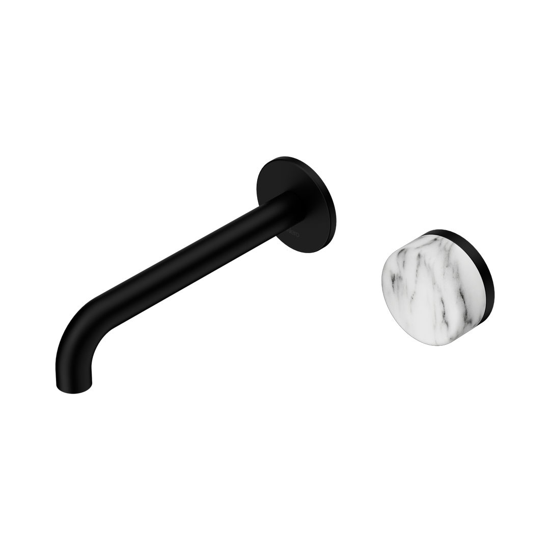 Nero Serenity Progressive Wall Basin Mixer 185Mm Spout Matte Black - Arabescato Corchia Handle