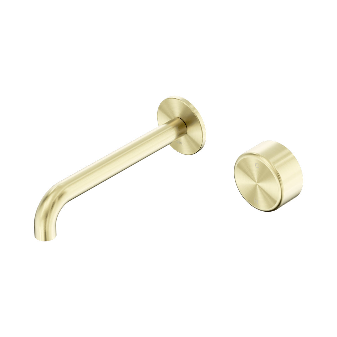 Serenity Progressive Wall Basin Nero Mixer 185mm Spout With Metal Handle - Brushed Gold