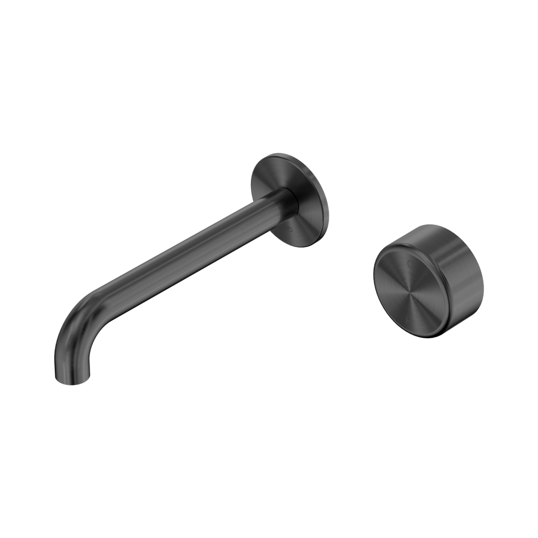 Nero Serenity Progressive Wall Basin Mixer 185Mm Spout Gunmetal - Metal Handle
