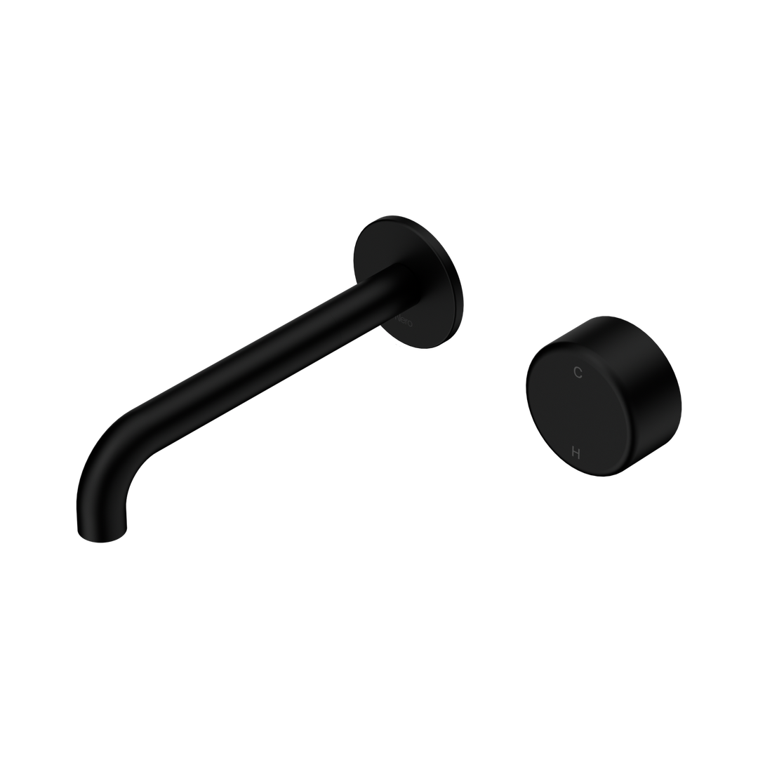 Nero Serenity Progressive Wall Basin Mixer 185Mm Spout Matte Black - Metal Handle