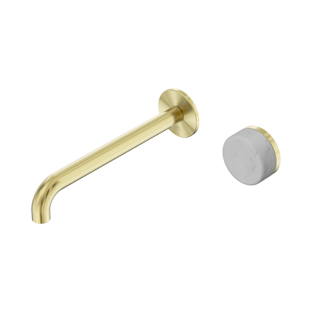 Serenity Progressive Wall Basin Nero Mixer 220mm Spout With Carrara Handle - Brushed Gold