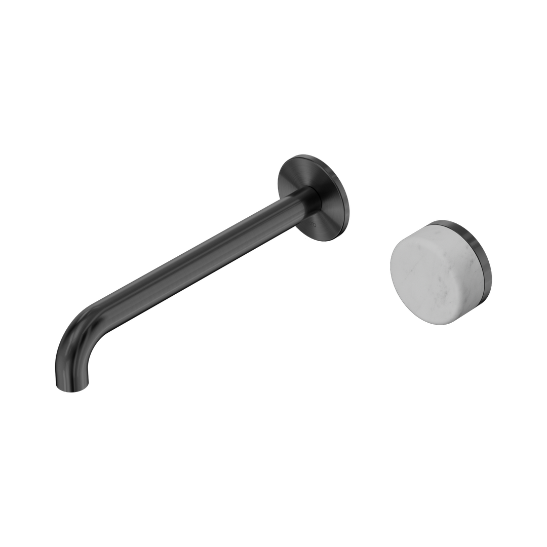 Nero Serenity Progressive Wall Basin Mixer 220Mm Spout Gunmetal - Carrara Handle