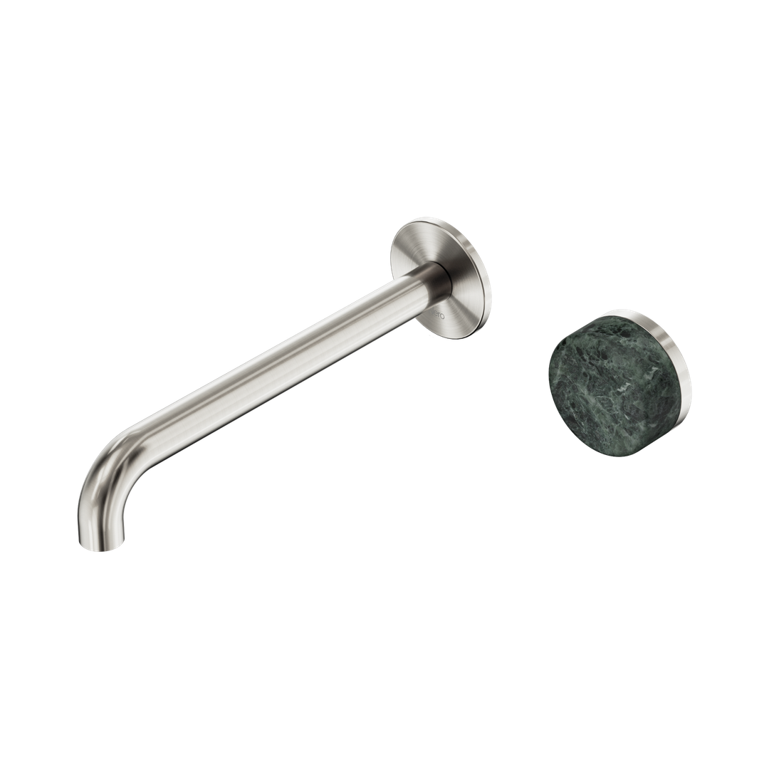 Serenity Progressive Wall Basin Nero Mixer 220mm Spout With Verde Alpi Handle - Brushed Nickel