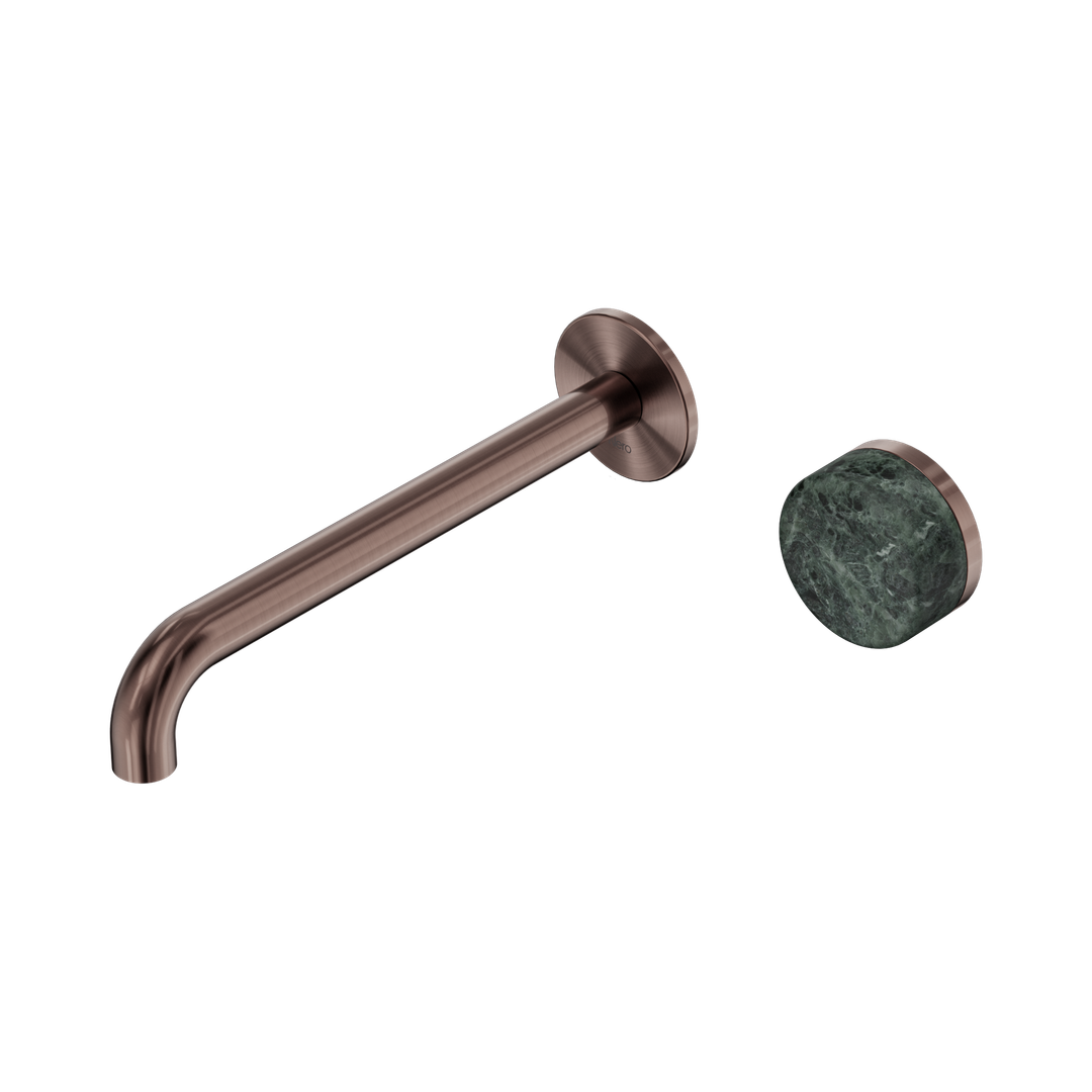Nero Serenity Progressive Wall Basin Mixer 220mm Spout With Verde Alpi Handle - Brushed Bronze