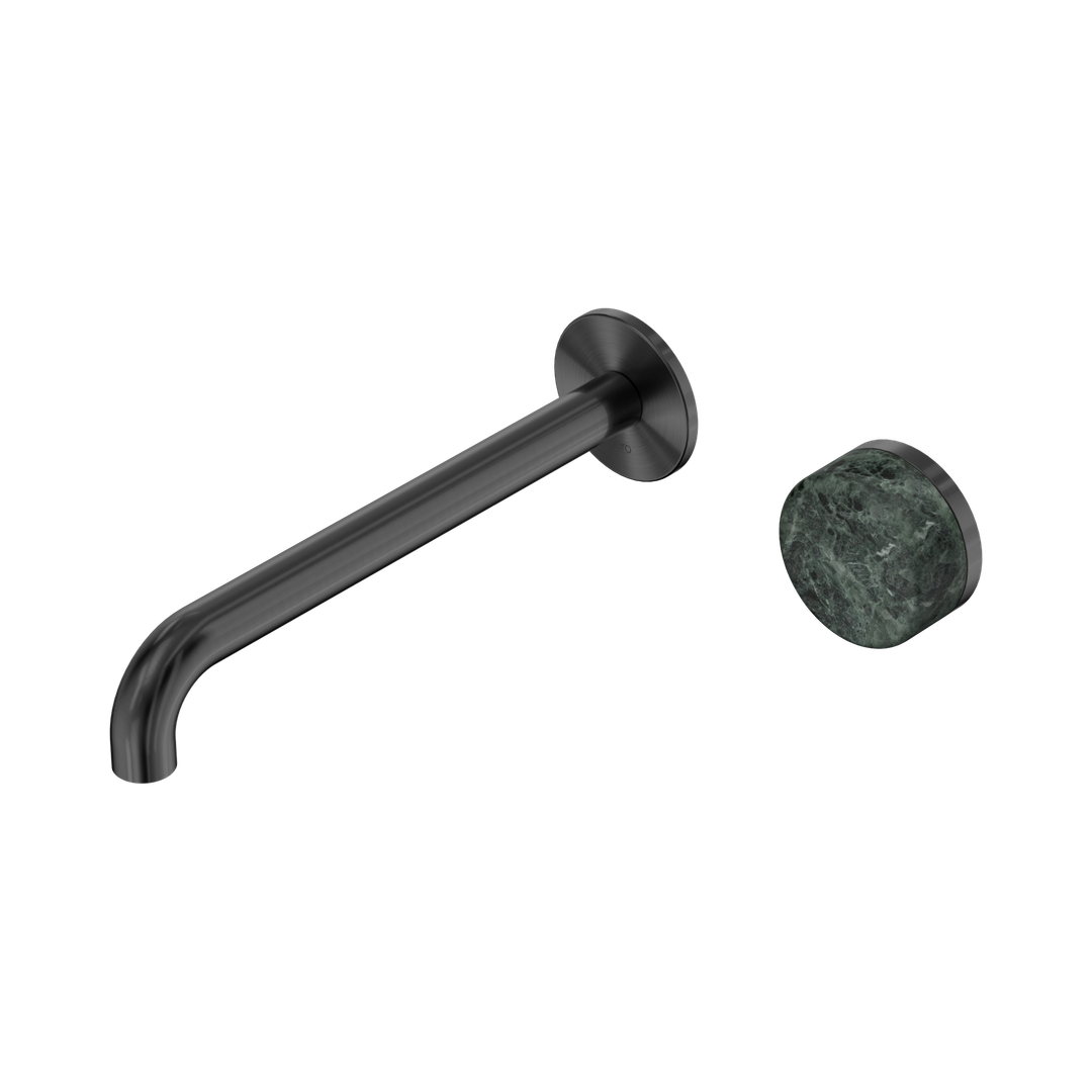 Nero Serenity Progressive Wall Basin Mixer 220Mm Spout Gunmetal - Verde Alpi Handle