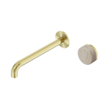 Nero Serenity Progressive Wall Basin Mixer 220Mm Spout - Brushed Gold Rome Travertine Handle