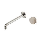 Nero Serenity Progressive Wall Basin Mixer 220Mm Spout Brushed Nickel - Rome Travertine Handle
