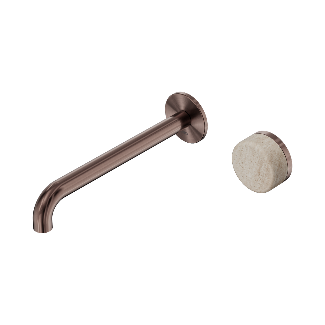 Nero Serenity Progressive Wall Basin Mixer 220Mm Spout Brushed Bronze - Rome Travertine Handle