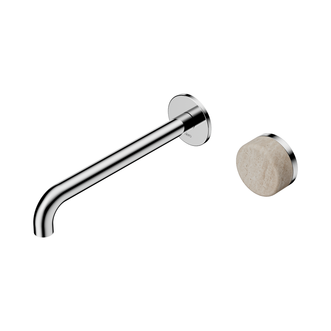 Nero Serenity Progressive Wall Basin Mixer 220Mm Spout Chrome - Rome Travertine Handle