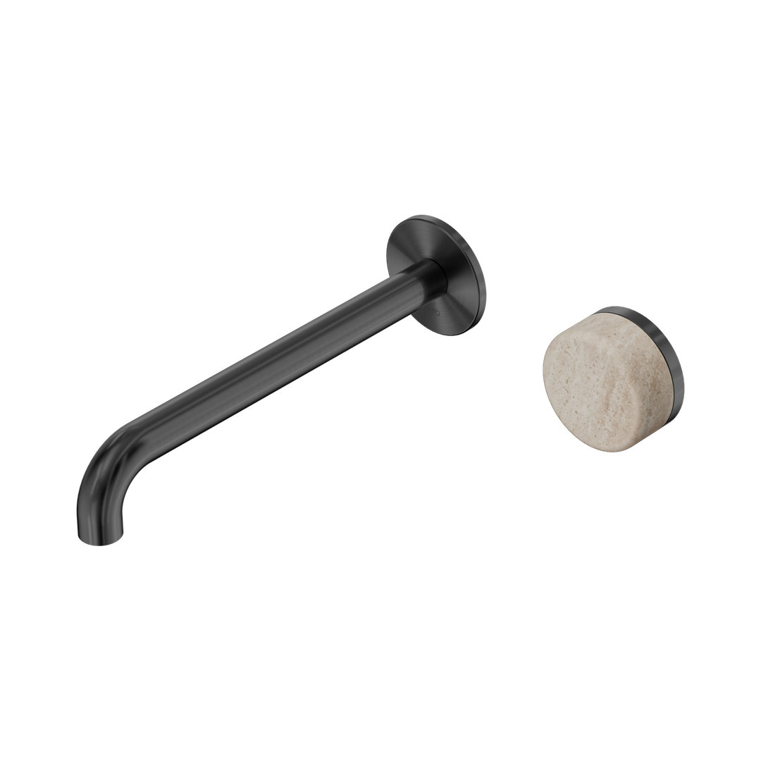 Nero Serenity Progressive Wall Basin Mixer 220Mm Spout Gunmetal - Rome Travertine Handle