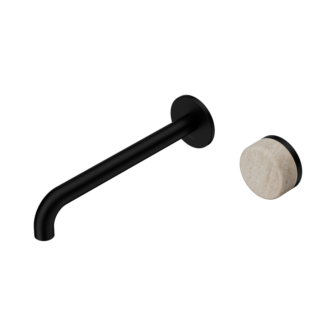 Nero Serenity Progressive Wall Basin Mixer 220Mm Spout Matte Black - Rome Travertine Handle
