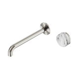 Nero Serenity Progressive Wall Basin Mixer 220Mm Spout Brushed Nickel - Arabescato Corchia Handle