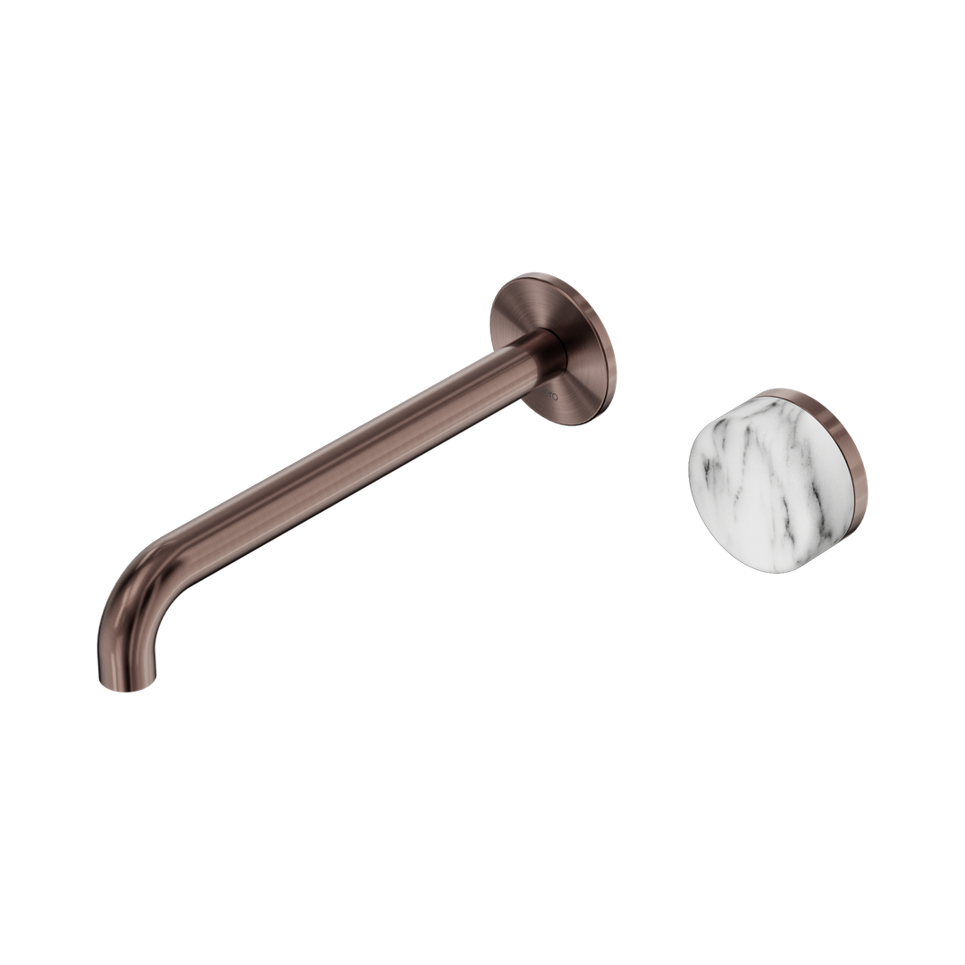 Nero Serenity Progressive Wall Basin Mixer 220Mm Spout Brushed Bronze - Arabescato Corchia Handle