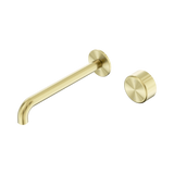 Nero Serenity Progressive Wall Basin Mixer 220Mm Spout Brushed Gold - Metal Handle