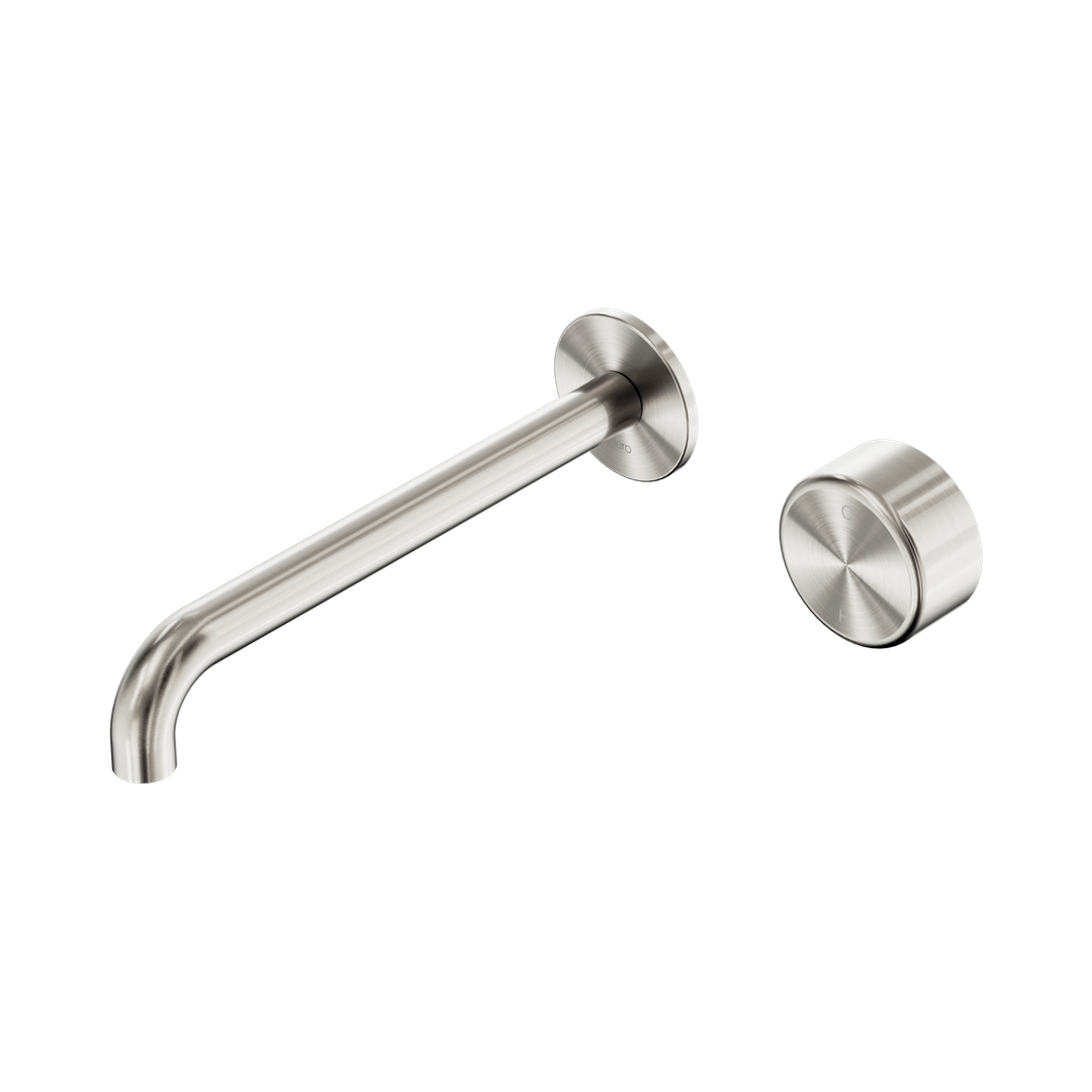 Nero Serenity Progressive Wall Basin Mixer 220Mm Spout Brushed Nickel - Metal Handle