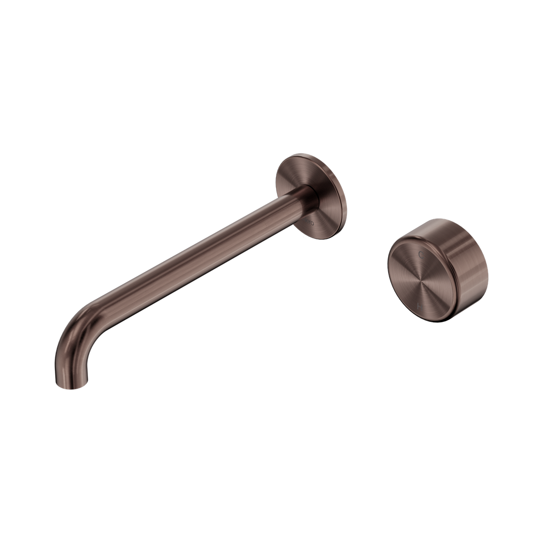 Nero Serenity Progressive Wall Basin Mixer 220Mm Spout Brushed Bronze - Metal Handle