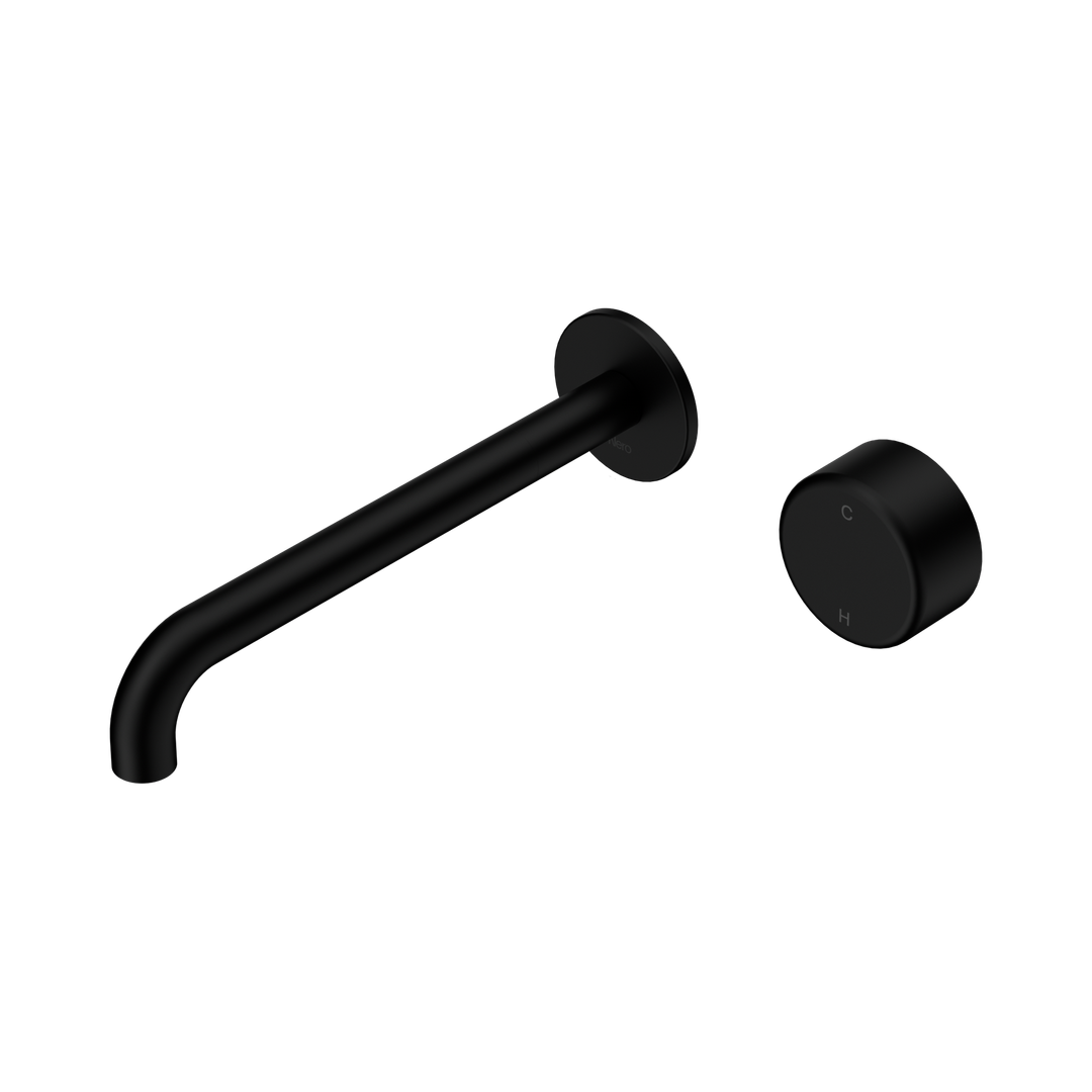 Nero Serenity Progressive Wall Basin Mixer 220Mm Spout Matte Black - Metal Handle