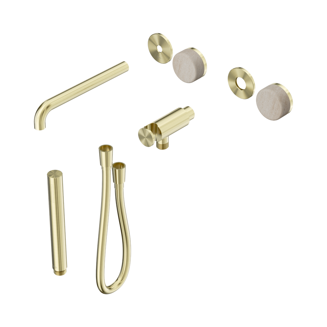 Nero Serenity Progressive Shower System - Spout Brushed Gold Rome Travertine Handle & Slim Shower Trim Kit Only