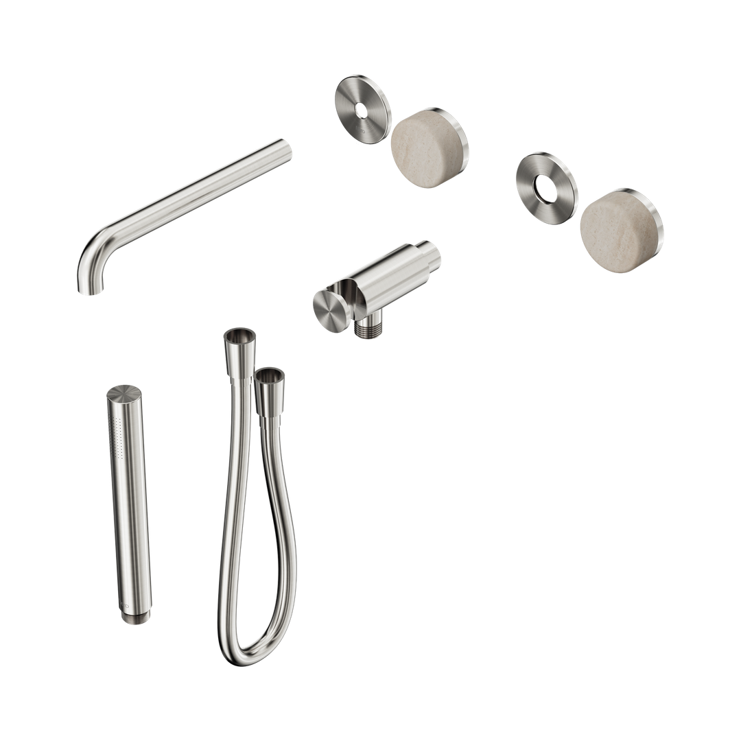 Nero Serenity Progressive Shower System - Spout Brushed Nickel Rome Travertine Handle & Slim Shower Trim Kit Only