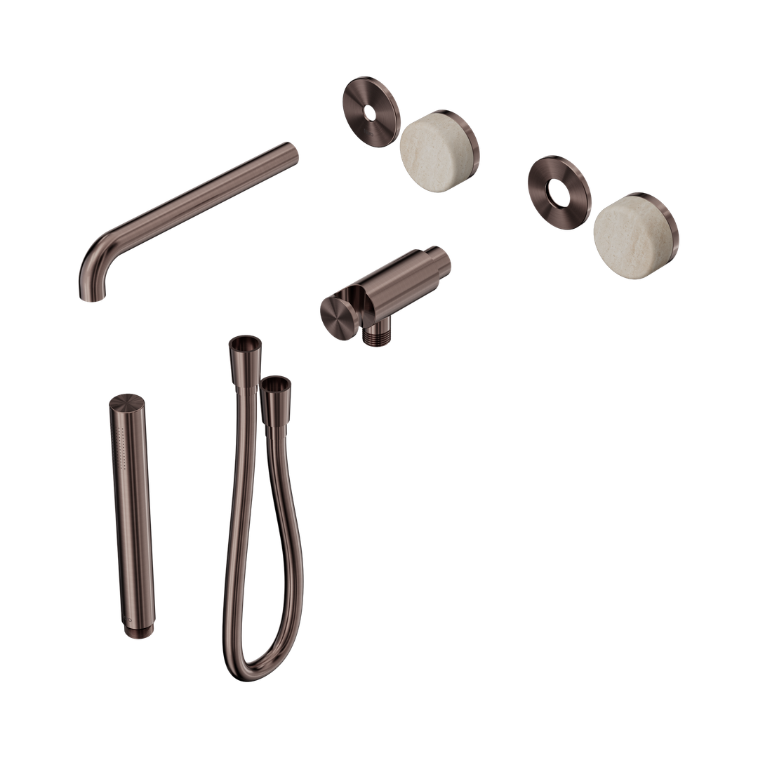 Nero Serenity Progressive Shower System - Spout Brushed Bronze Rome Travertine Handle & Slim Shower Trim Kit Only