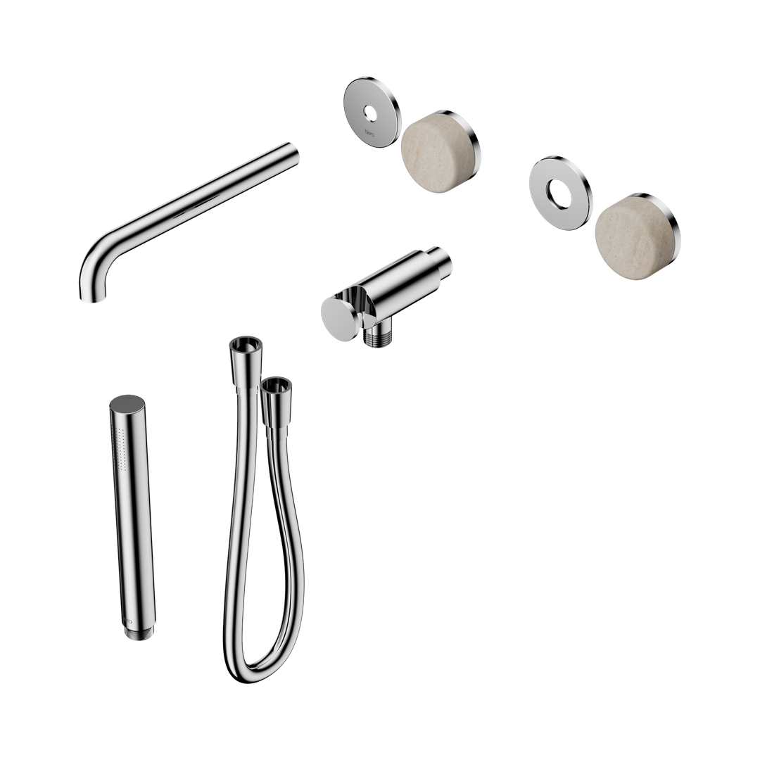 Nero Serenity Progressive Shower System - Spout Chrome Rome Travertine Handle & Slim Shower Trim Kit Only