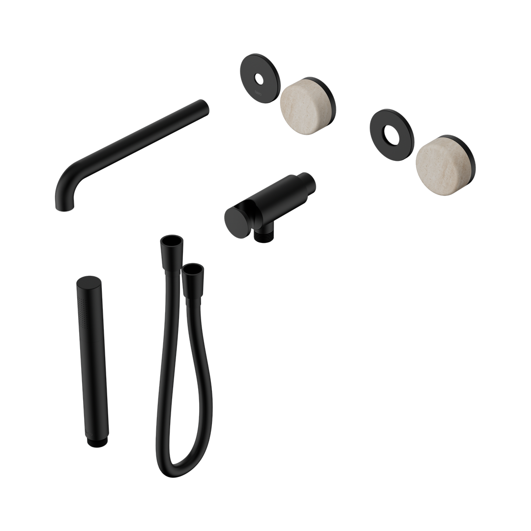 Nero Serenity Progressive Shower System - Spout Matte Black Rome Travertine Handle & Slim Shower Trim Kit Only