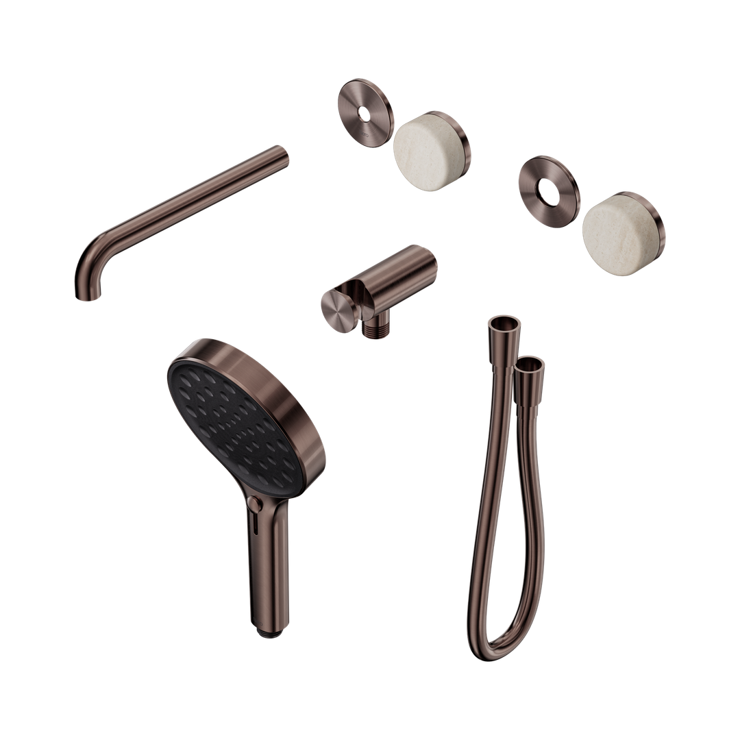 Nero Serenity Progressive Shower - Spout Brushed Bronze Rome Travertine Handle & Serenity Hand Shower Trim Kit